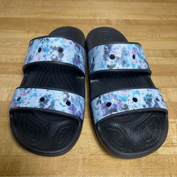 Crocs Tie Dye Graphic Slide Sandals 207283 Slip On Mens 10 Womens 12 Worn Once - Picture 2 of 5